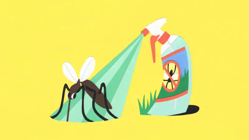 Un mosquito es rociado con insecticida. Aprende cómo fumigar mosquitos de forma efectiva.